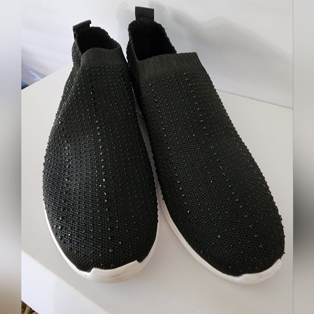 Cynthia Rowley Anthropologie Black Knit Slip-on Studded Shoes Women's Size 9